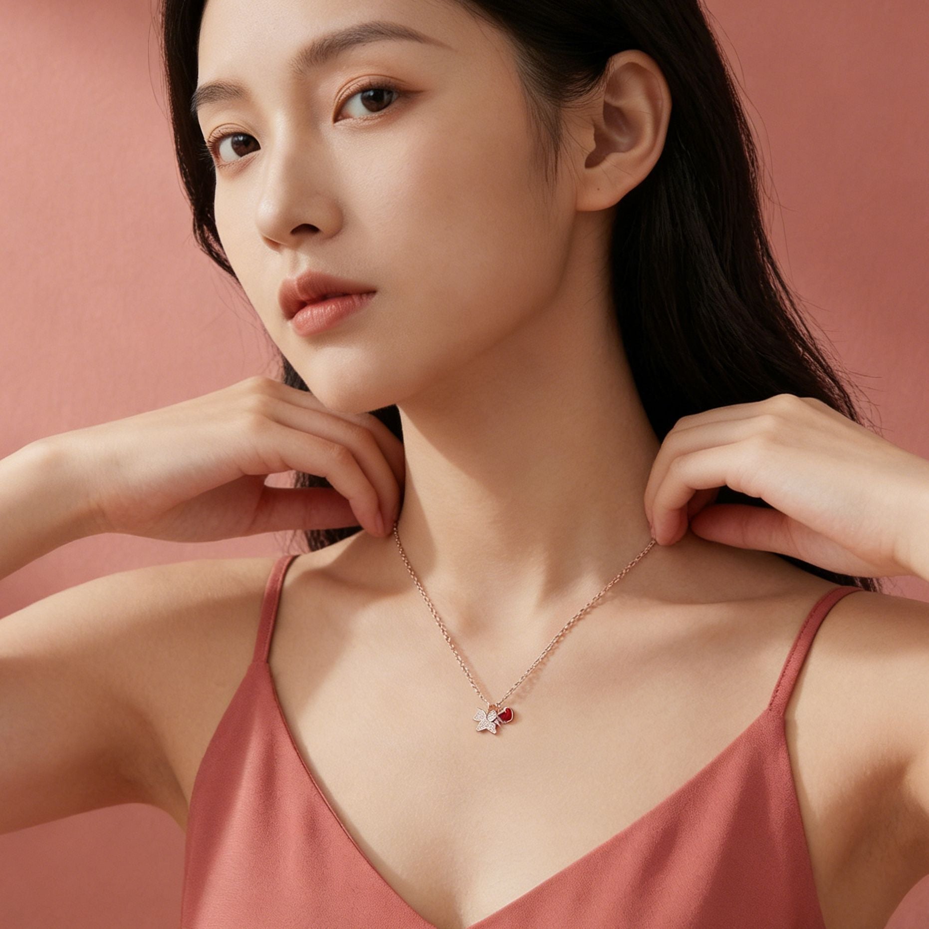 Sparkling Unicorn & Red Heart Pendant Necklace - Rose Gold Jewelry Gift for Girls & Teens - Aruary Studio ｜ Artisanal Jewelry