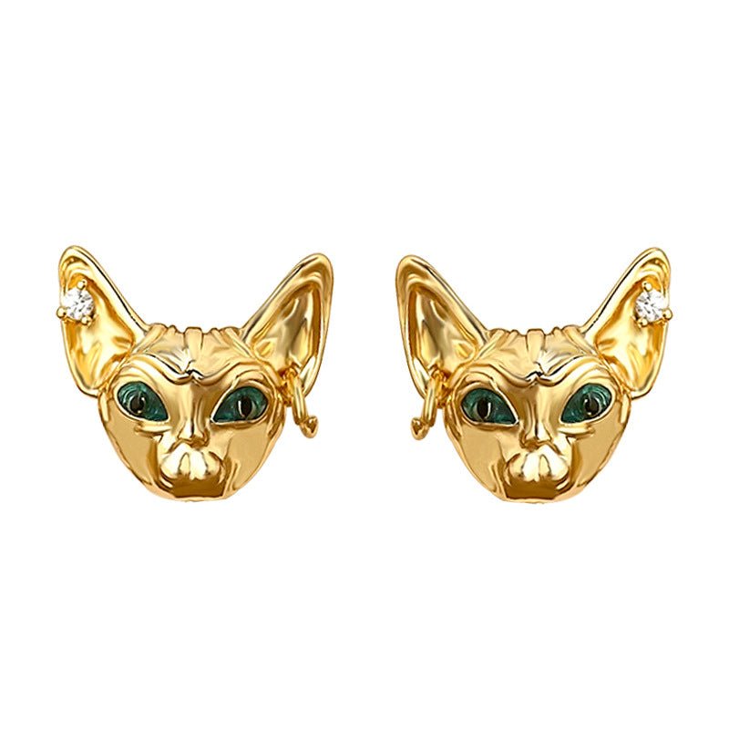 “Sphynx Cat” 18K Gold Plated Stud Earrings - Hypoallergenic Sterling Silver Cat Earrings for Cat Lovers - Aruary Studio ｜ Artisanal Jewelry