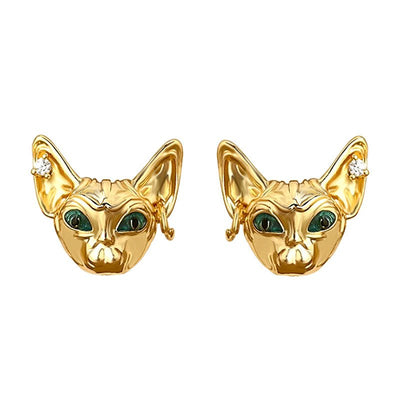 “Sphynx Cat” 18K Gold Plated Stud Earrings - Hypoallergenic Sterling Silver Cat Earrings for Cat Lovers - Aruary Studio ｜ Artisanal Jewelry