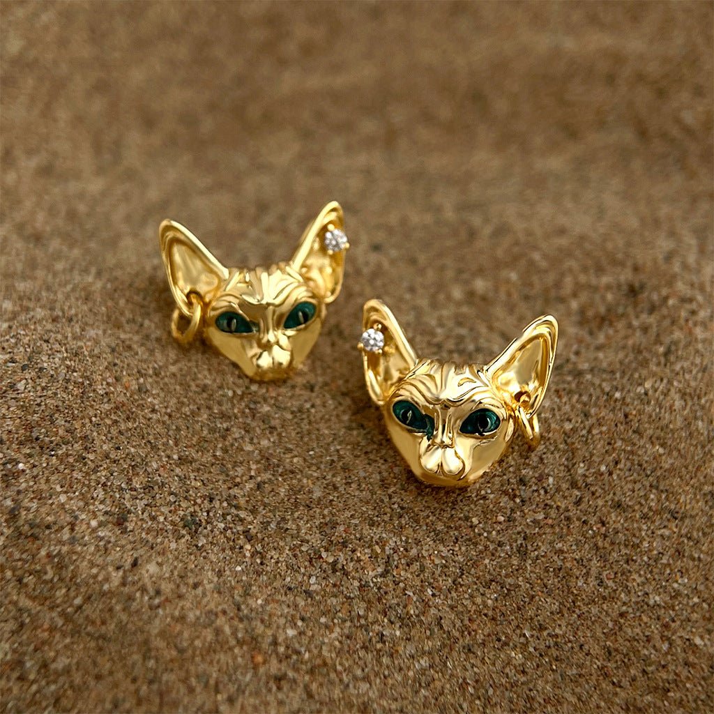 “Sphynx Cat” 18K Gold Plated Stud Earrings - Hypoallergenic Sterling Silver Cat Earrings for Cat Lovers - Aruary Studio ｜ Artisanal Jewelry