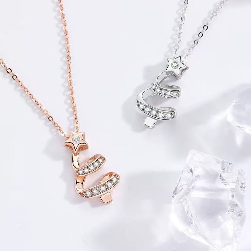 Spiral Christmas Tree Necklace | 925 Sterling Silver + 5A Zircon - Festive Elegance with Adjustable 45 - 50cm Chain - Aruary Studio ｜ Artisanal Jewelry