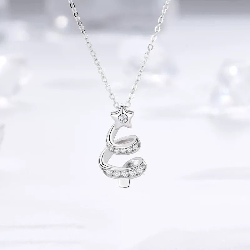 Spiral Christmas Tree Necklace | 925 Sterling Silver + 5A Zircon - Festive Elegance with Adjustable 45 - 50cm Chain - Aruary Studio ｜ Artisanal Jewelry
