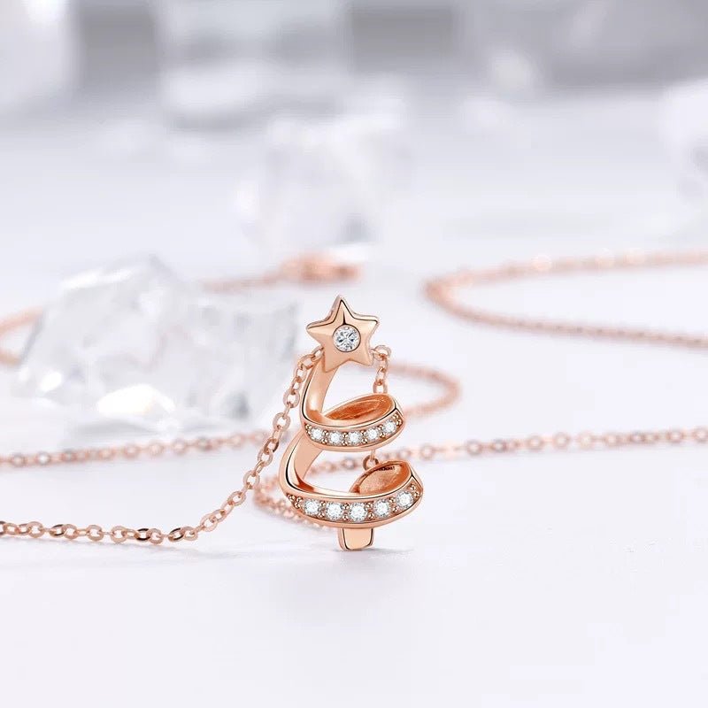 Spiral Christmas Tree Necklace | 925 Sterling Silver + 5A Zircon - Festive Elegance with Adjustable 45 - 50cm Chain - Aruary Studio ｜ Artisanal Jewelry