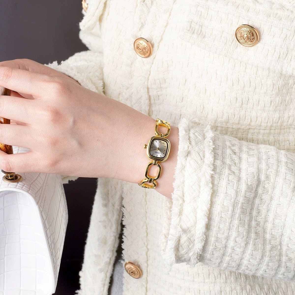 Sporty Square Chain Watch for Women - Quartz Movement, Water - Resistant - Aruary Studio ｜ Artisanal Jewelry