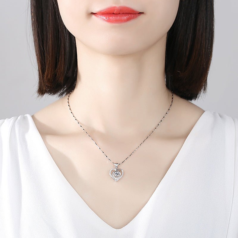 Sterling Silver Heart Necklace with 5A Zircon - Symbol of Eternal Love - Aruary Studio ｜ Artisanal Jewelry