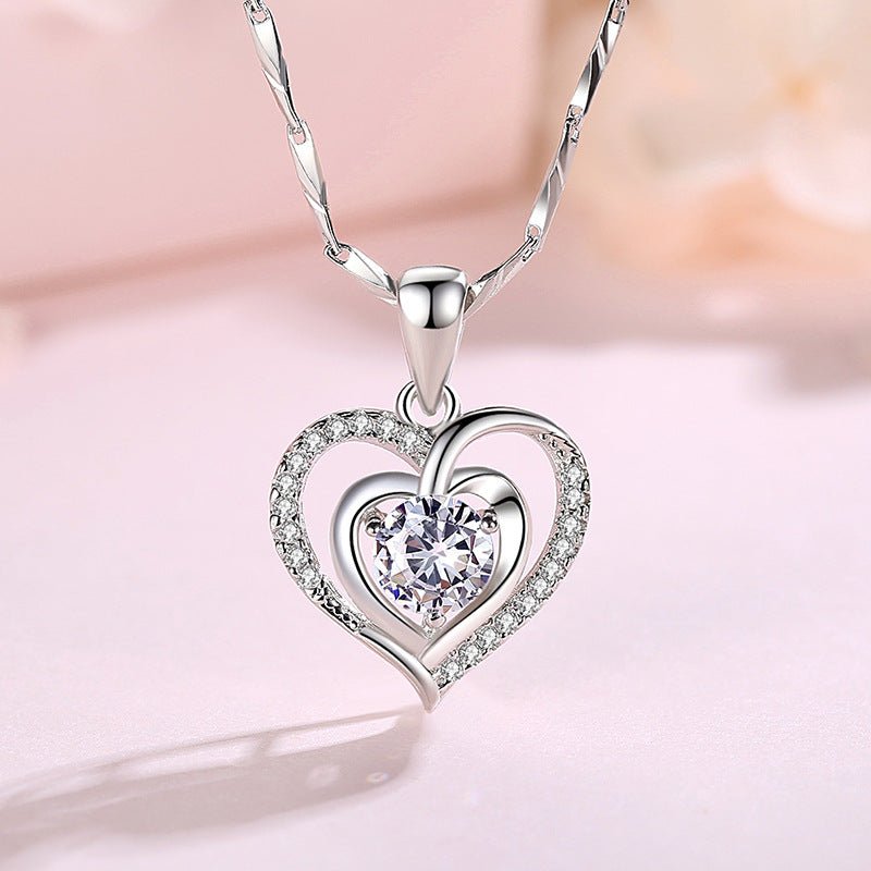Sterling Silver Heart Necklace with 5A Zircon - Symbol of Eternal Love - Aruary Studio ｜ Artisanal Jewelry