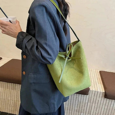 Suede Leather Bucket Bag | Luxe Velvet Texture & Spacious 26x30x11cm Design - Aruary Studio ｜ Artisanal Jewelry