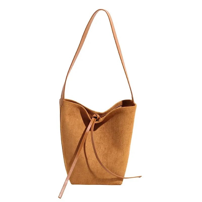 Suede Leather Bucket Bag | Luxe Velvet Texture & Spacious 26x30x11cm Design - Aruary Studio ｜ Artisanal Jewelry