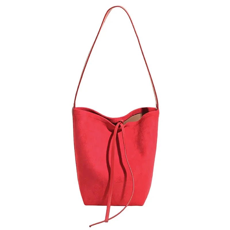 Suede Leather Bucket Bag | Luxe Velvet Texture & Spacious 26x30x11cm Design - Aruary Studio ｜ Artisanal Jewelry