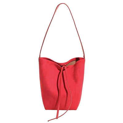 Suede Leather Bucket Bag | Luxe Velvet Texture & Spacious 26x30x11cm Design - Aruary Studio ｜ Artisanal Jewelry