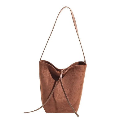 Suede Leather Bucket Bag | Luxe Velvet Texture & Spacious 26x30x11cm Design - Aruary Studio ｜ Artisanal Jewelry