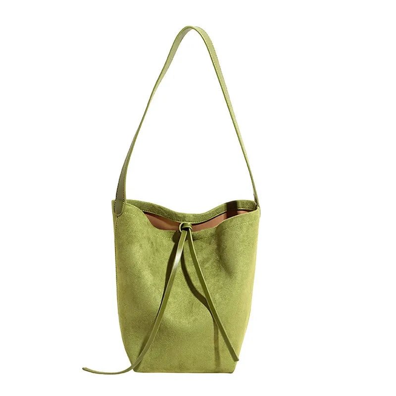 Suede Leather Bucket Bag | Luxe Velvet Texture & Spacious 26x30x11cm Design - Aruary Studio ｜ Artisanal Jewelry