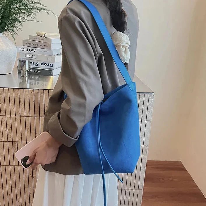 Suede Leather Bucket Bag | Luxe Velvet Texture & Spacious 26x30x11cm Design - Aruary Studio ｜ Artisanal Jewelry