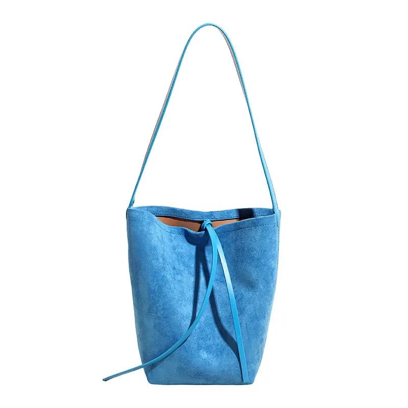 Suede Leather Bucket Bag | Luxe Velvet Texture & Spacious 26x30x11cm Design - Aruary Studio ｜ Artisanal Jewelry