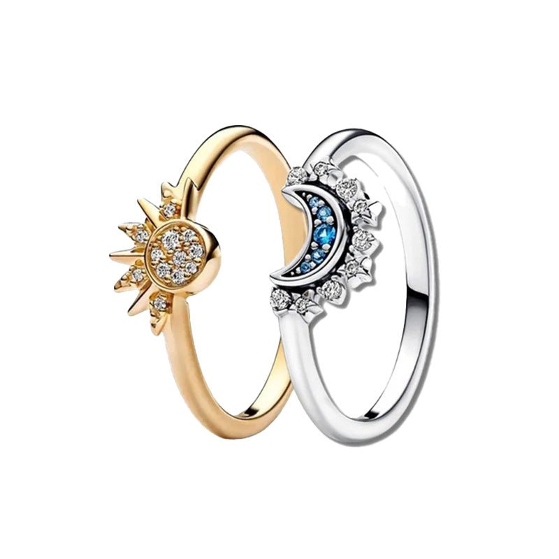 Sun Moon Star Ring Set | 925 Sterling Silver with 5A Zircon - Celestial Symbol of Eternal Bond - Aruary Studio ｜ Artisanal Jewelry