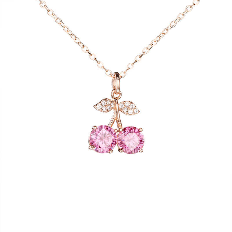 Sweet Cherry Moissanite Necklace | 925 Sterling Silver + 0.5ct Moissanite - Aruary Studio ｜ Artisanal Jewelry