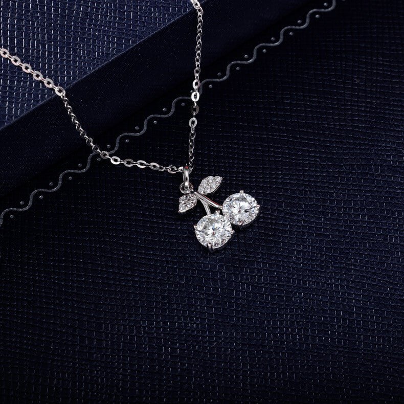Sweet Cherry Moissanite Necklace | 925 Sterling Silver + 0.5ct Moissanite - Aruary Studio ｜ Artisanal Jewelry