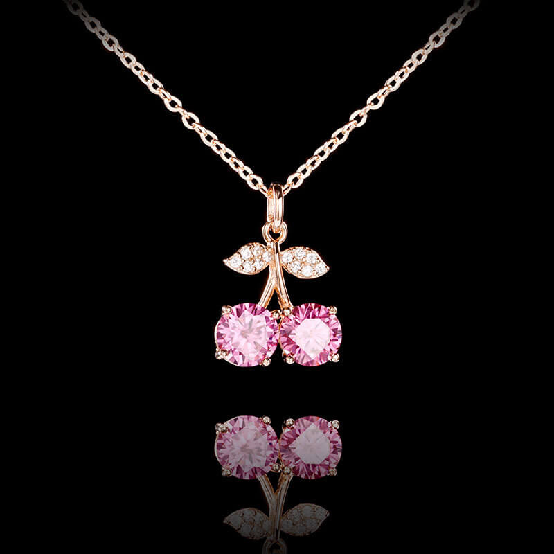 Sweet Cherry Moissanite Necklace | 925 Sterling Silver + 0.5ct Moissanite - Aruary Studio ｜ Artisanal Jewelry