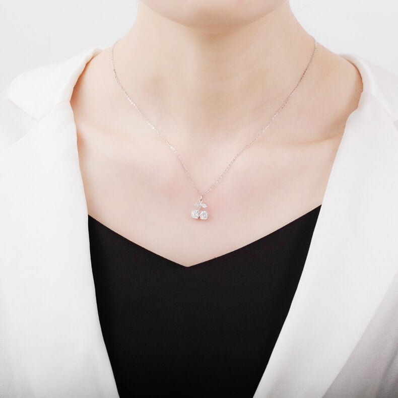 Sweet Cherry Moissanite Necklace | 925 Sterling Silver + 0.5ct Moissanite - Aruary Studio ｜ Artisanal Jewelry