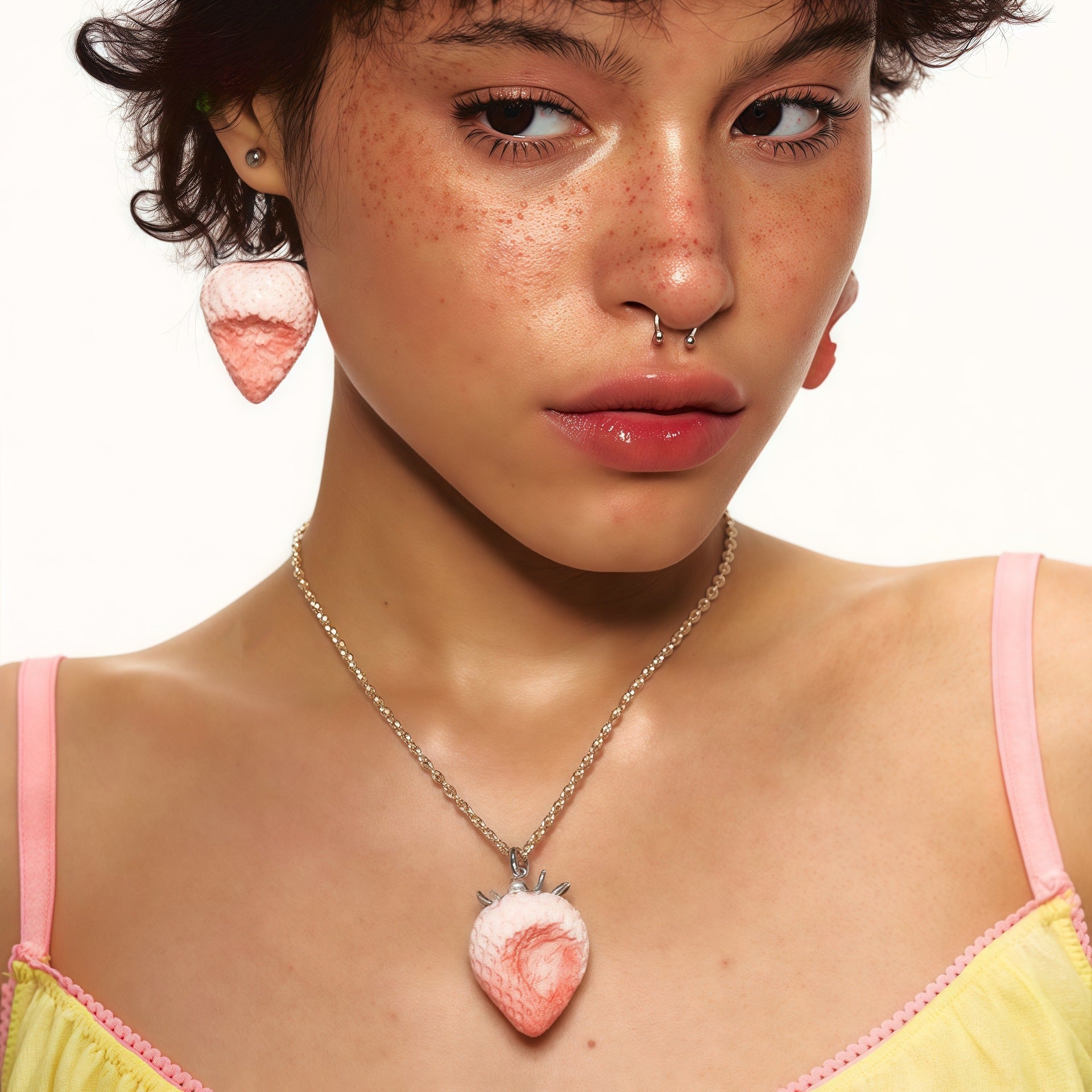 Sweet Y2K Realistic Strawberry Resin Jewelry (Necklace/Earrings/Ring) - Aruary Studio ｜ Artisanal Jewelry