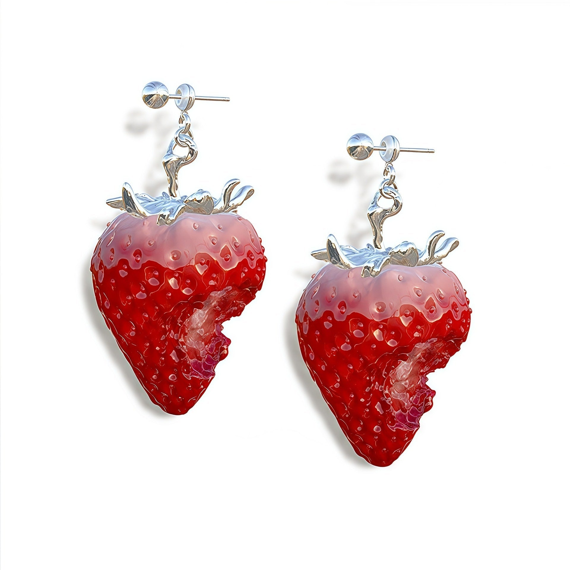 Sweet Y2K Realistic Strawberry Resin Jewelry (Necklace/Earrings/Ring) - Aruary Studio ｜ Artisanal Jewelry