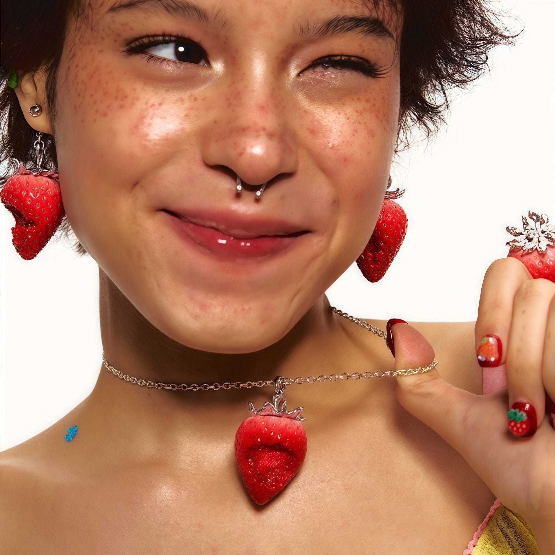 Sweet Y2K Realistic Strawberry Resin Jewelry (Necklace/Earrings/Ring) - Aruary Studio ｜ Artisanal Jewelry