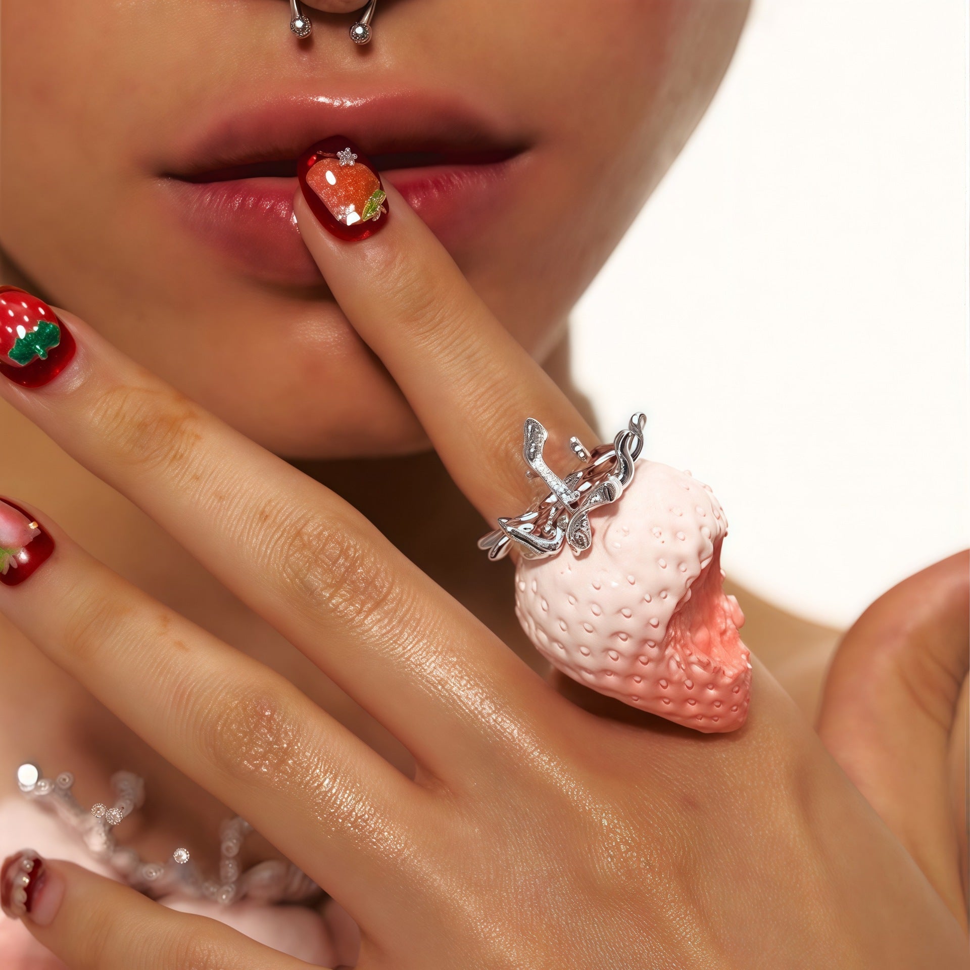 Sweet Y2K Realistic Strawberry Resin Jewelry (Necklace/Earrings/Ring) - Aruary Studio ｜ Artisanal Jewelry