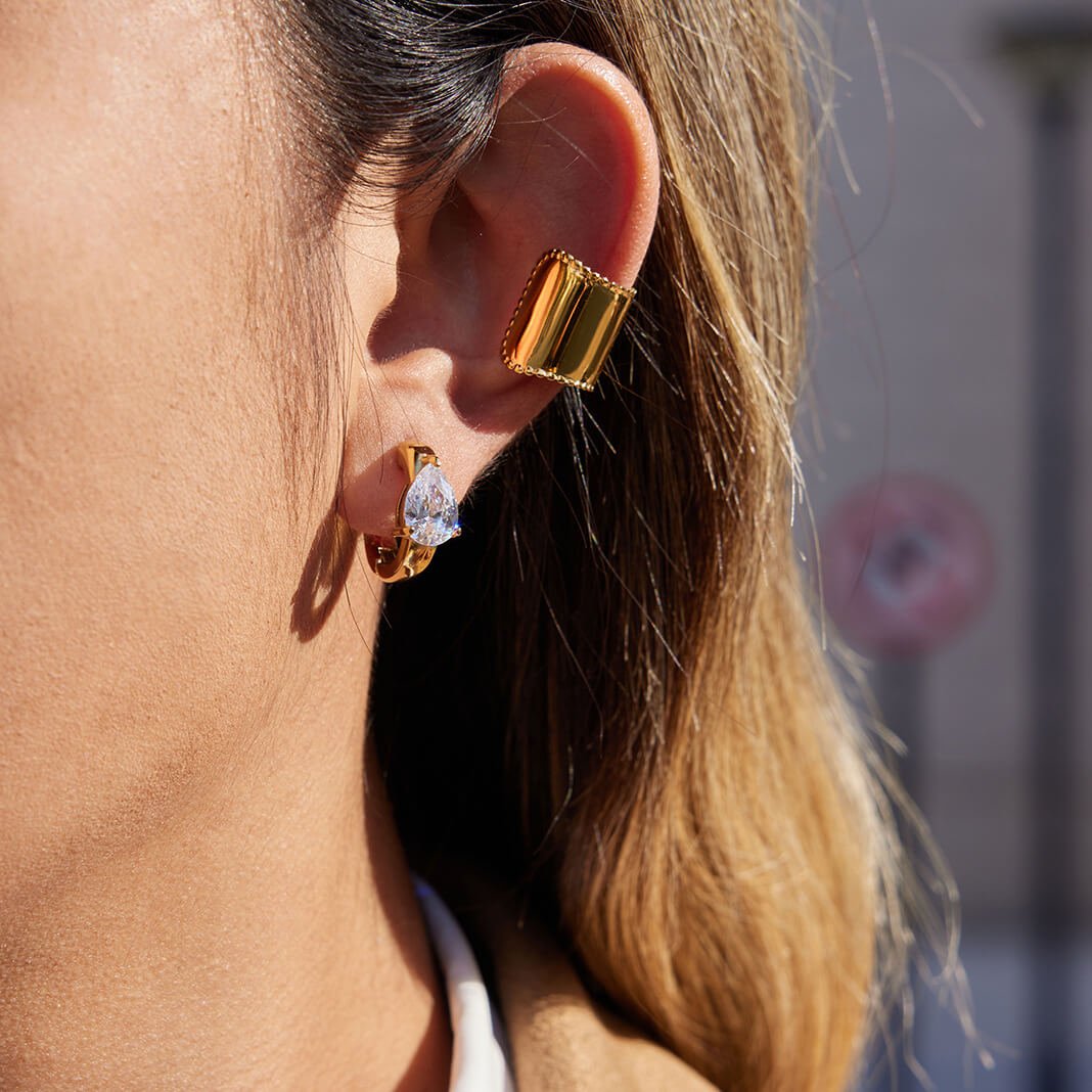Teardrop Zircon Earring & Cuff Set | 18K Gold - Plated Titanium Steel + 5A Zircon - Aruary Studio ｜ Artisanal Jewelry