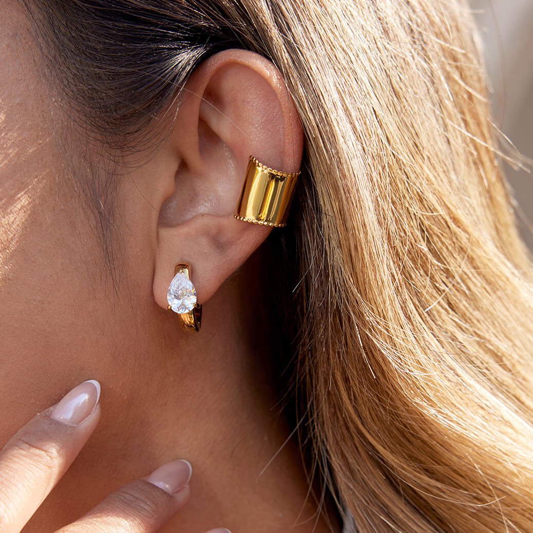Teardrop Zircon Earring & Cuff Set | 18K Gold - Plated Titanium Steel + 5A Zircon - Aruary Studio ｜ Artisanal Jewelry