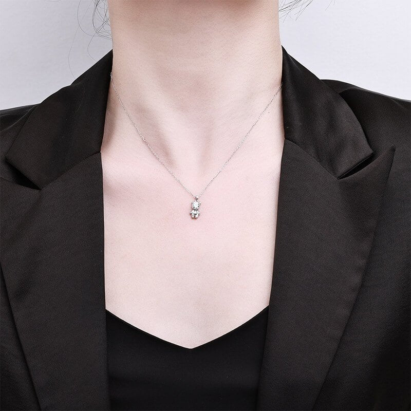 Teddy Bear Solitaire Zircon Necklace | 925 Sterling Silver + 1.8ct 5A Zircon - Aruary Studio ｜ Artisanal Jewelry