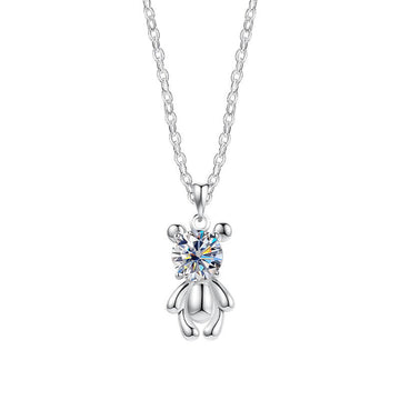 Teddy Bear Solitaire Zircon Necklace | 925 Sterling Silver + 1.8ct 5A Zircon - Aruary Studio ｜ Artisanal Jewelry
