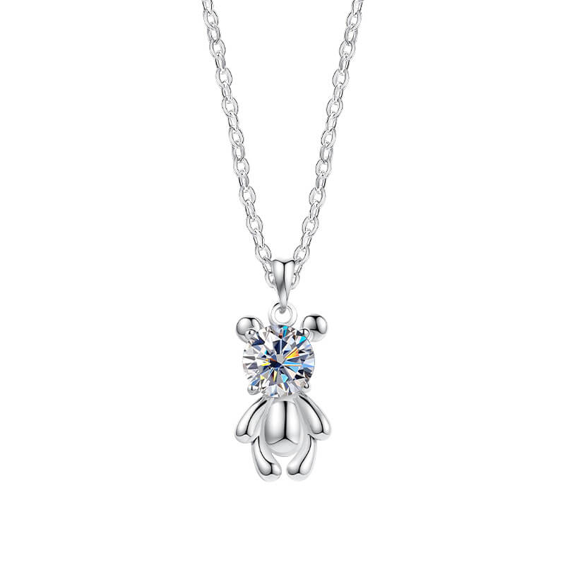Teddy Bear Solitaire Zircon Necklace | 925 Sterling Silver + 1.8ct 5A Zircon - Aruary Studio ｜ Artisanal Jewelry