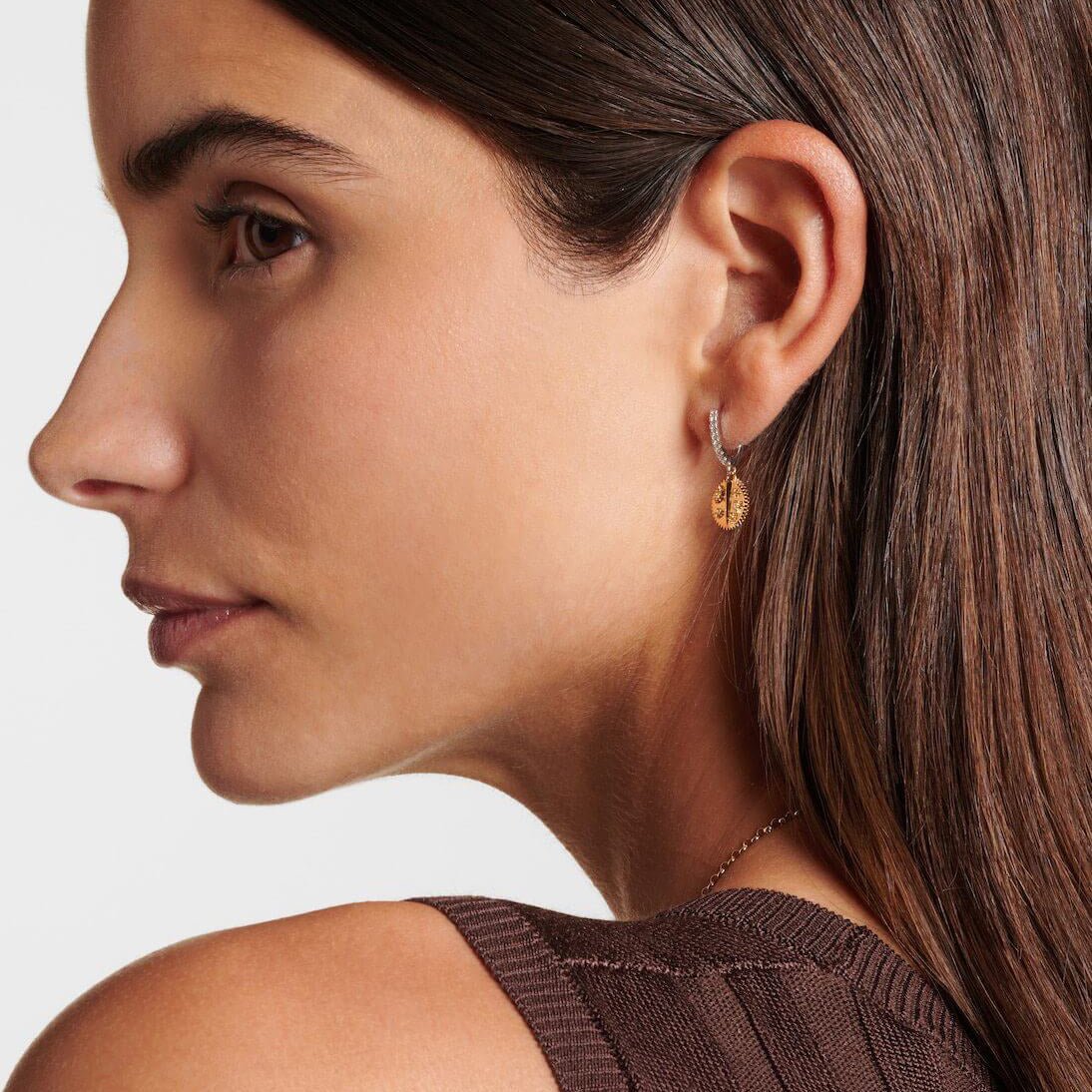 The "Resilience" Amulet Medallion – 18K Gold Plated Celestial Hoops - Aruary Studio ｜ Artisanal Jewelry