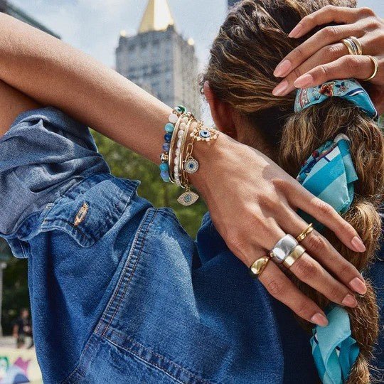 Titanium Steel Evil Eye Charm Bracelet with Colorful Zircon - Aruary Studio ｜ Artisanal Jewelry