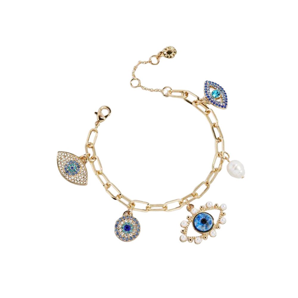 Titanium Steel Evil Eye Charm Bracelet with Colorful Zircon - Aruary Studio ｜ Artisanal Jewelry