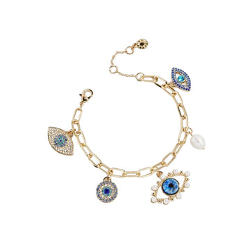 Titanium Steel Evil Eye Charm Bracelet with Colorful Zircon - Aruary Studio ｜ Artisanal Jewelry