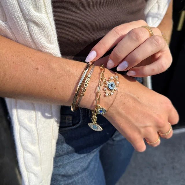 Titanium Steel Evil Eye Charm Bracelet with Colorful Zircon - Aruary Studio ｜ Artisanal Jewelry