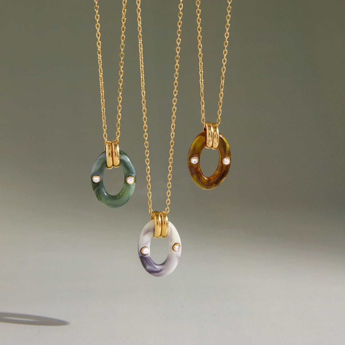 Titanium Steel Gold - Plated Resin Hoop Necklace | Minimalist Colorful Pendant - Aruary Studio ｜ Artisanal Jewelry