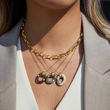 Titanium Steel Gold - Plated Resin Hoop Necklace | Minimalist Colorful Pendant - Aruary Studio ｜ Artisanal Jewelry