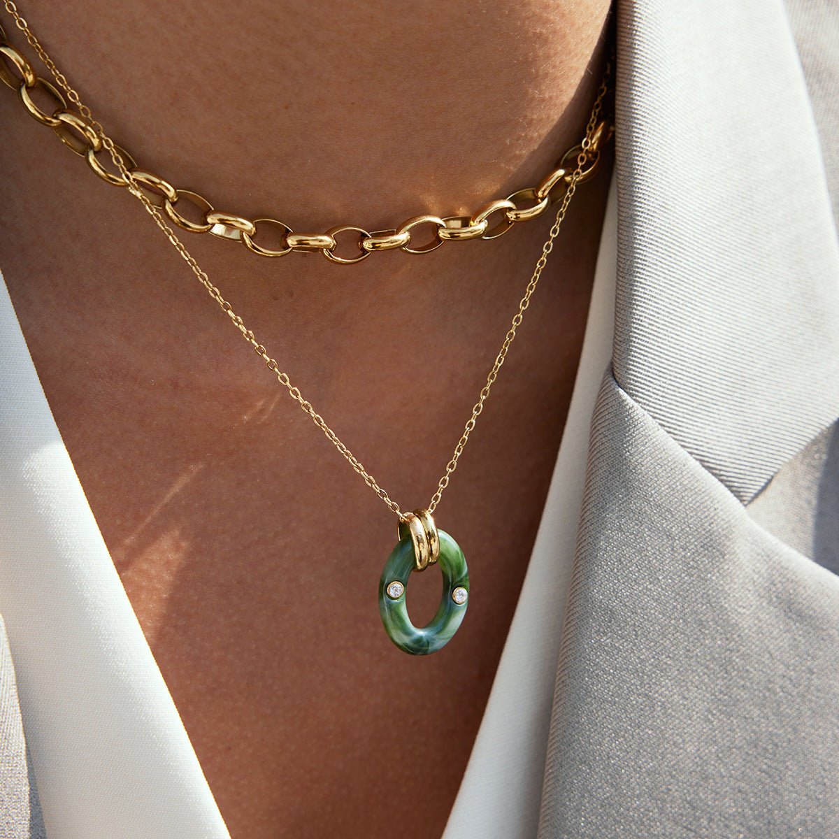 Titanium Steel Gold - Plated Resin Hoop Necklace | Minimalist Colorful Pendant - Aruary Studio ｜ Artisanal Jewelry