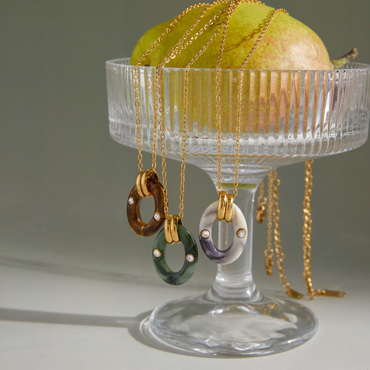 Titanium Steel Gold - Plated Resin Hoop Necklace | Minimalist Colorful Pendant - Aruary Studio ｜ Artisanal Jewelry