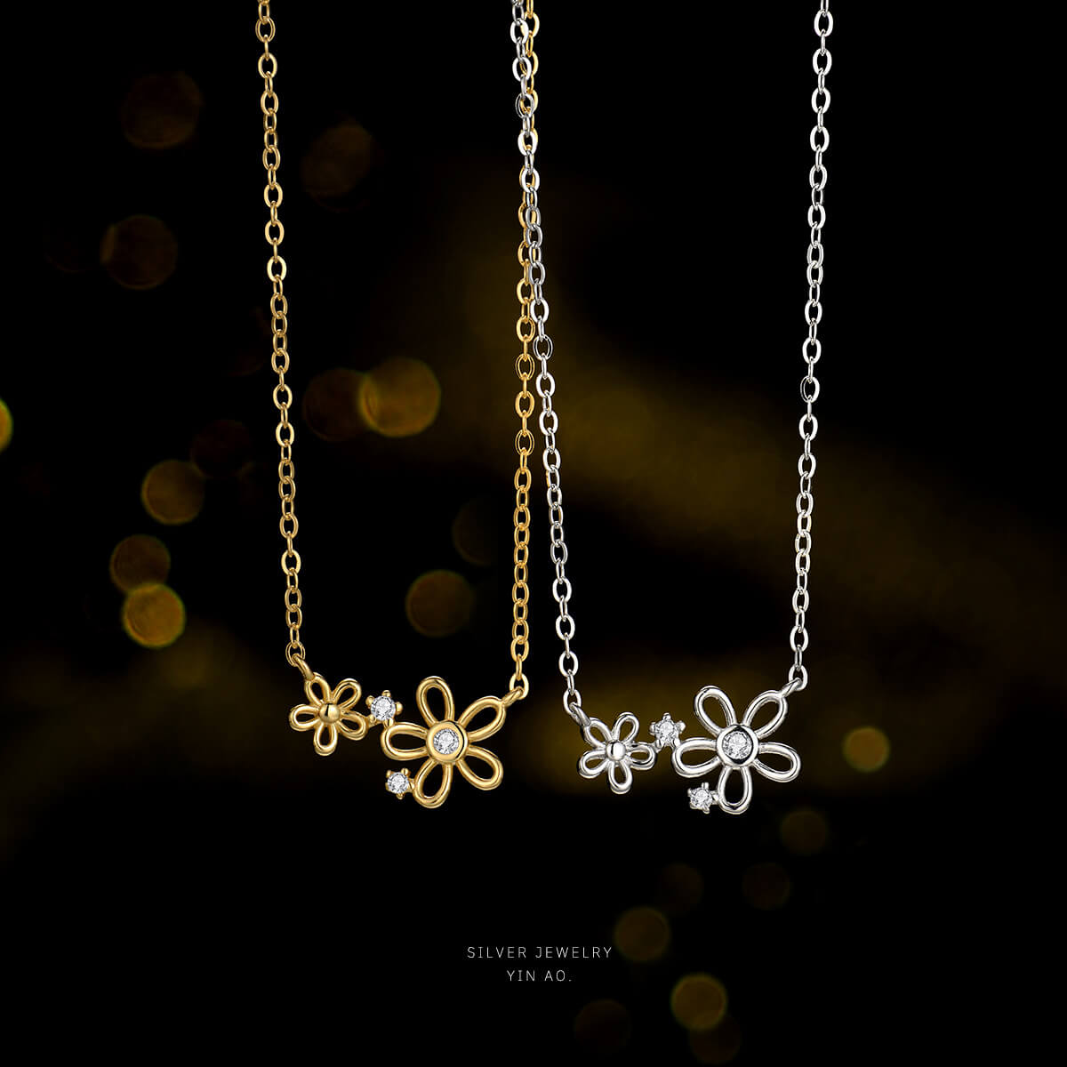 Two Daisy Flower Pendant Necklace - Aruary Studio ｜ Artisanal Jewelry