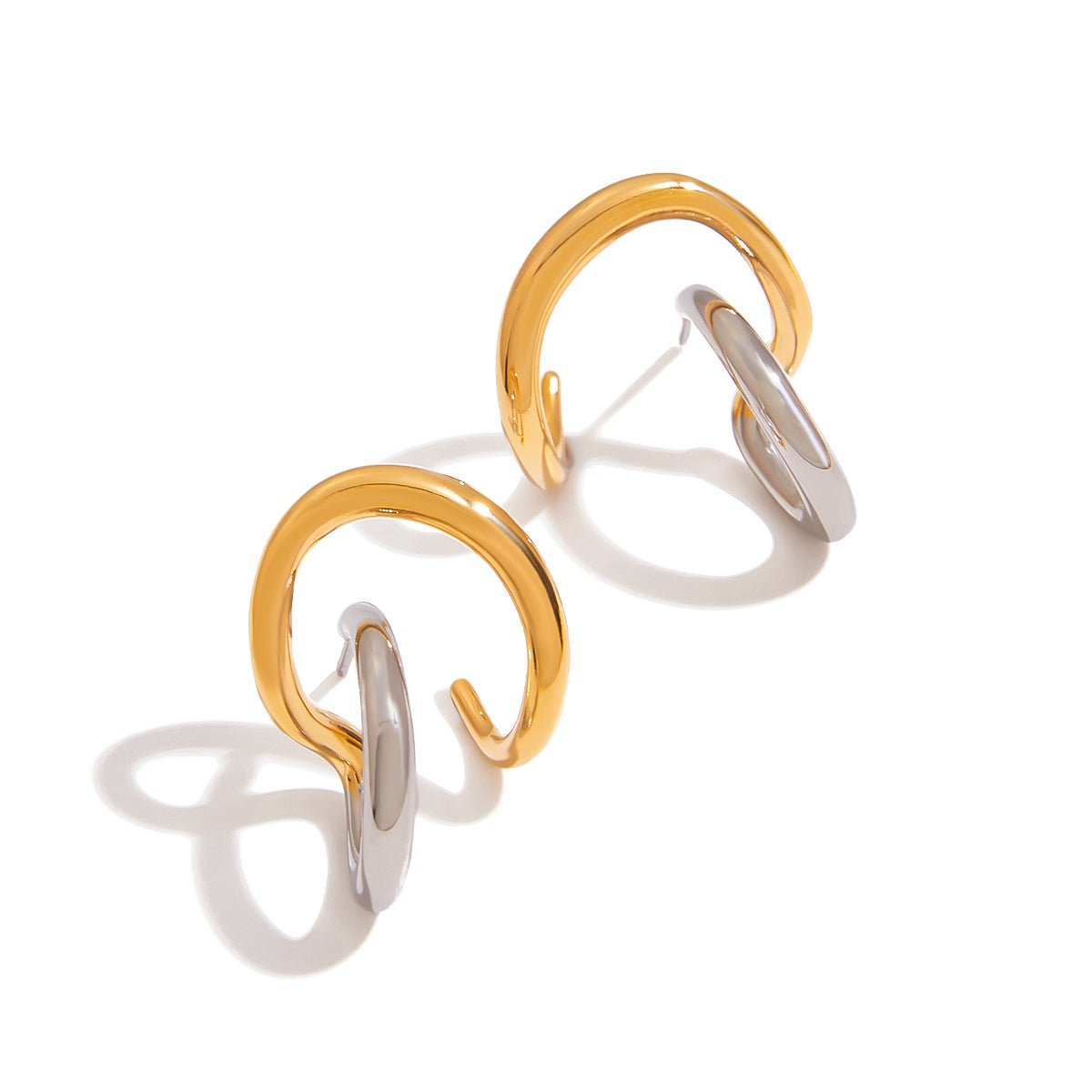 Two - Tone Curved Line Hoop Earrings | 18K Gold - Plated Titanium Steel - Aruary Studio ｜ Artisanal Jewelry