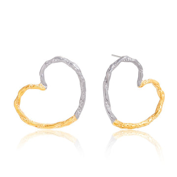 Two - Tone Heart Hoop Earrings | Titanium Steel - Edgy & Romantic Statement Jewelry - Aruary Studio ｜ Artisanal Jewelry