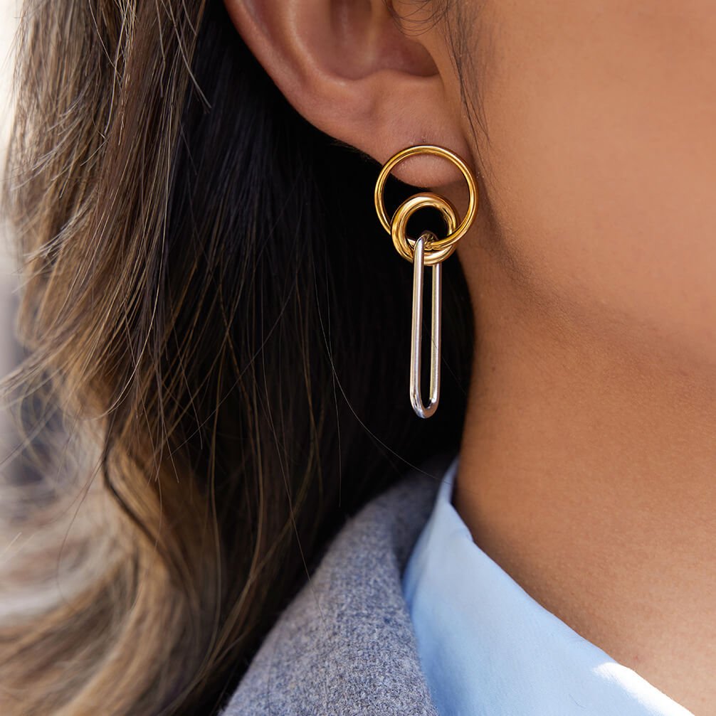 Two - Tone Interlocking Link Drop Earrings - Aruary Studio ｜ Artisanal Jewelry