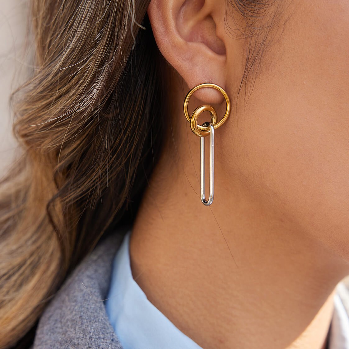 Two - Tone Interlocking Link Drop Earrings - Aruary Studio ｜ Artisanal Jewelry