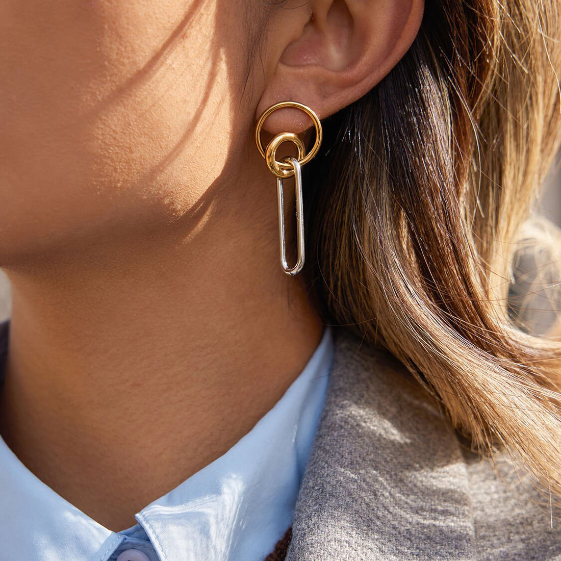 Two - Tone Interlocking Link Drop Earrings - Aruary Studio ｜ Artisanal Jewelry