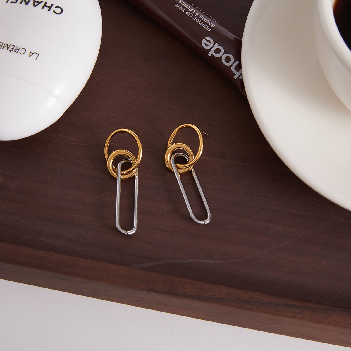 Two - Tone Interlocking Link Drop Earrings - Aruary Studio ｜ Artisanal Jewelry