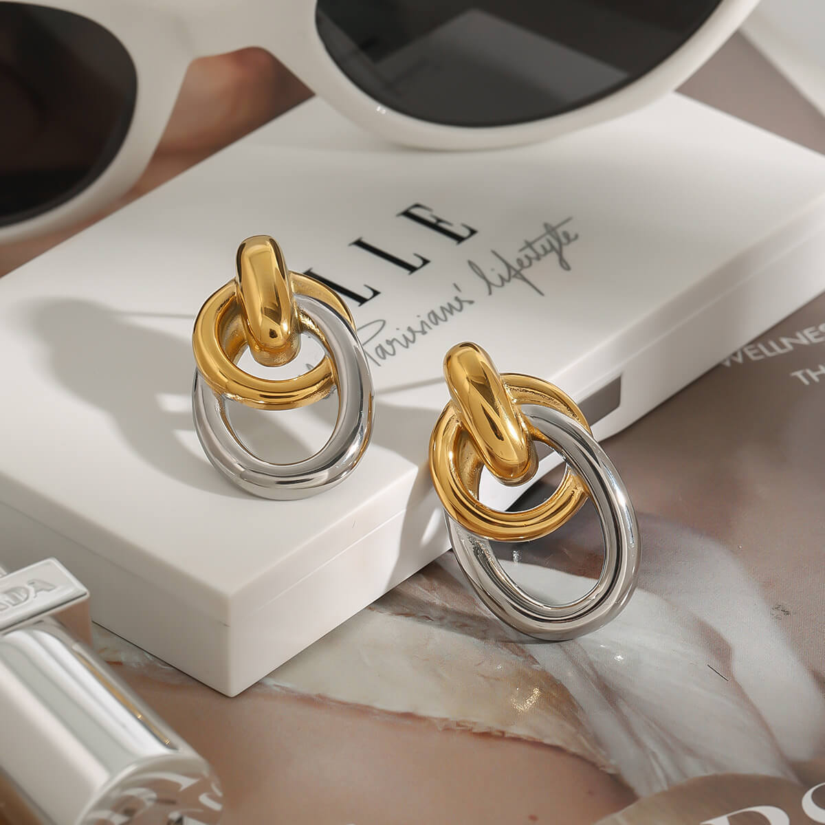 Two - Tone Interlocking Link Stud Earrings - Aruary Studio ｜ Artisanal Jewelry