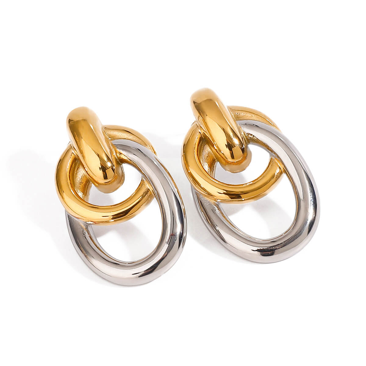 Two - Tone Interlocking Link Stud Earrings - Aruary Studio ｜ Artisanal Jewelry